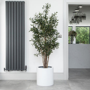 Artificial Olive Tree in White Round Planter