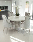 Carrara Marble Marble Dining Table with 4 or 6 Dark Grey Velvet chairs