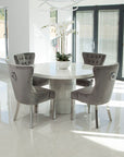 Carrara Marble Marble Dining Table with 4 or 6 Dark Grey Velvet chairs