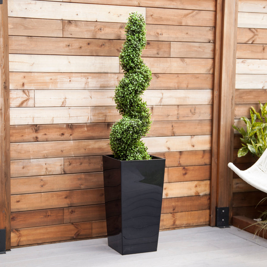 Artificial Buxus Spiral Topiary in Black Planter