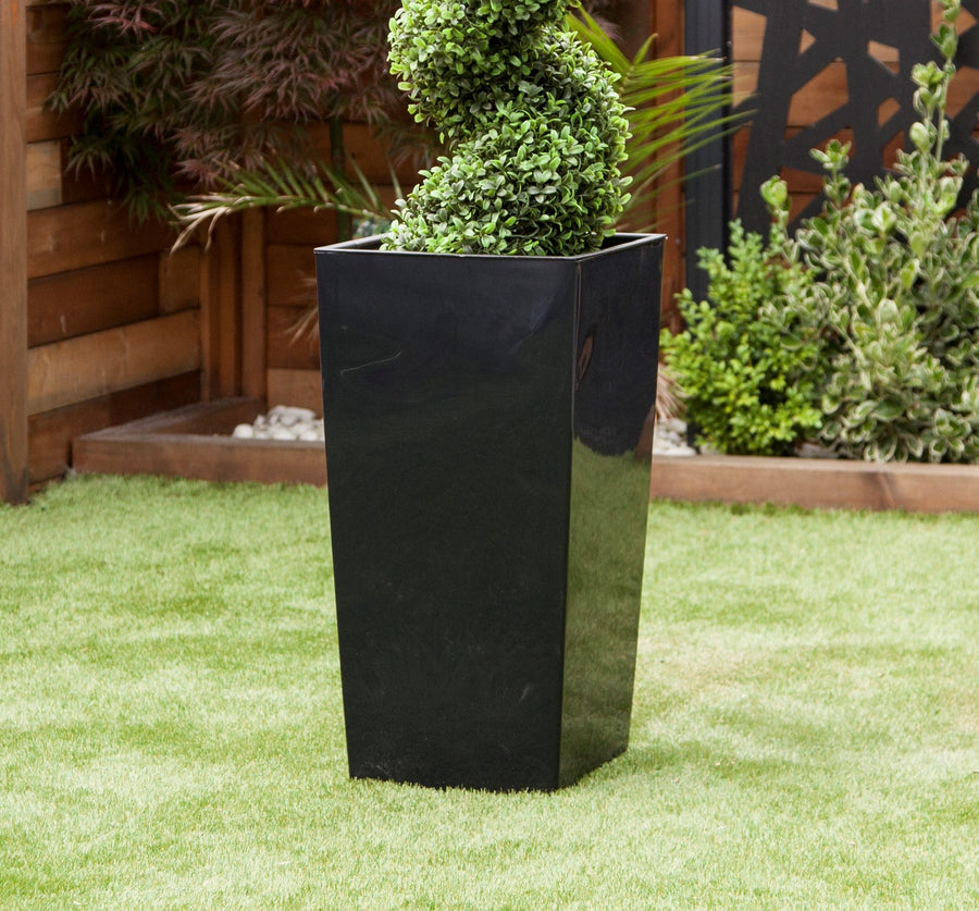 Artificial Buxus Spiral Topiary in Black Planter