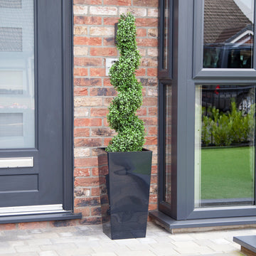 Artificial Buxus Spiral Topiary in Black Planter