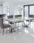 Venice White Marble Dining Table with 4 or 6 Velvet chairs