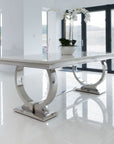 Venice White Marble Dining Table with 4 or 6 Velvet chairs