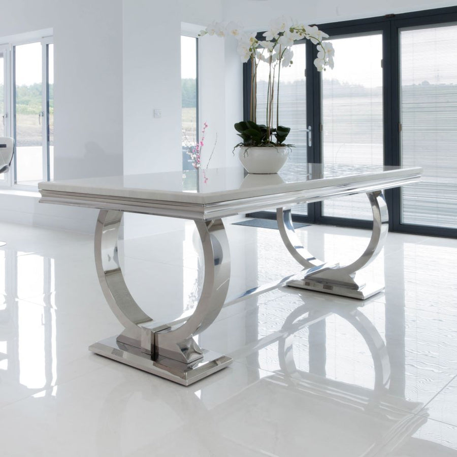 Venice White Marble Dining Table with 4 or 6 Velvet chairs