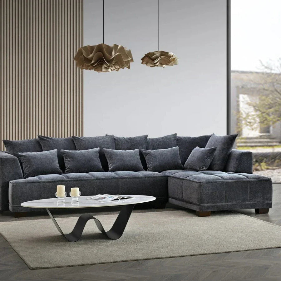 Aluxo Gramercy  Sofa in Oatmeal Steel Velvet Fabric