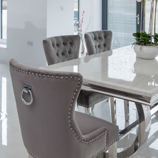 Venice White Marble Dining Table with 4 or 6 Velvet chairs