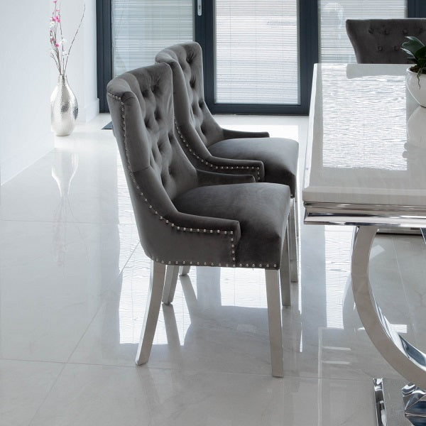 Venice White Marble Dining Table with 4 or 6 Velvet chairs