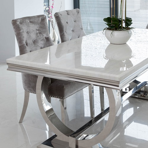 Venice White Marble Dining Table with 4 or 6 Velvet chairs